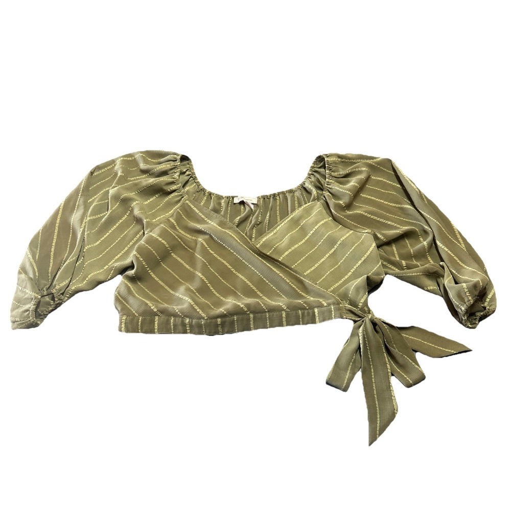 BCBGeneration Olive Tie Wrap‎ Blouse Boho Festival Striped Embroidered Size L